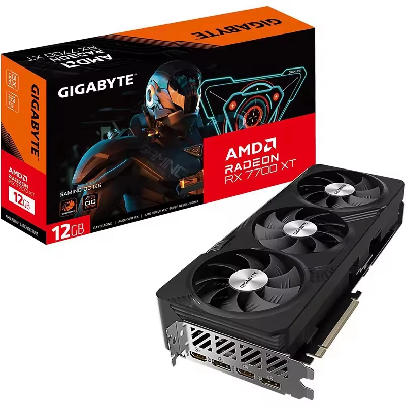 Front view of modern 12GB VRAM graphics cards showing dual-fan cooling and RGB lighting
