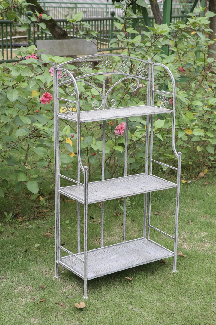 Outdoor Home Garden Wrought Iron Metal Shelf Cast Iron Plant Shelving Flower Planter Stand Shelf