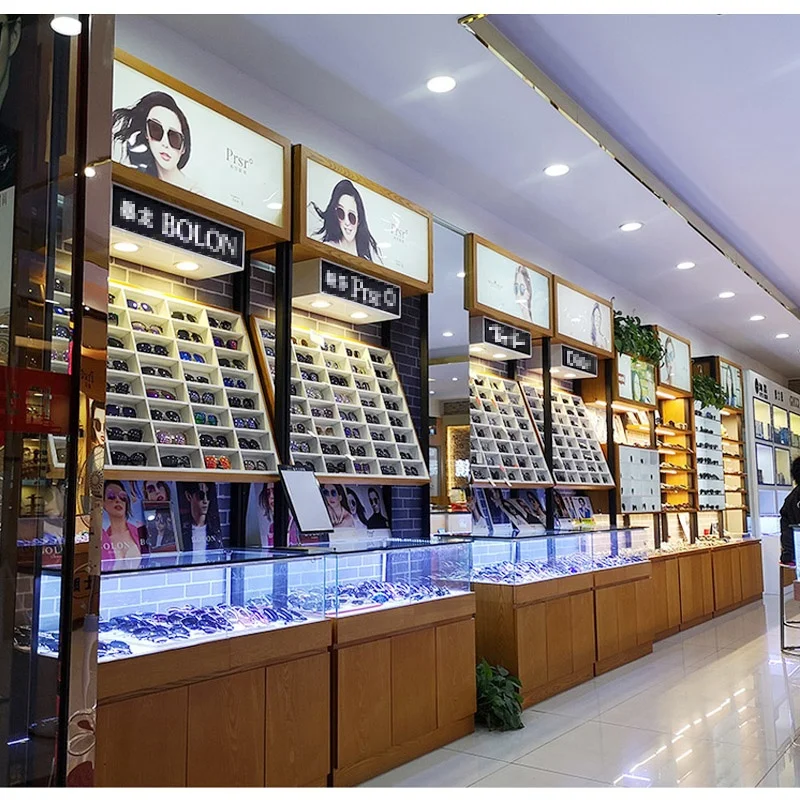 Custom Wood LED Light Sunglass Store Fixtures For Decoration