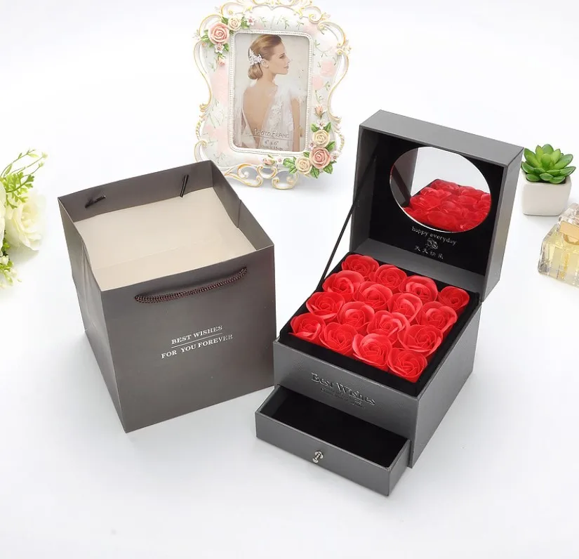 2021 Romantic Rose Soap Flower Gift Box Necklace Soap Rose Flower
