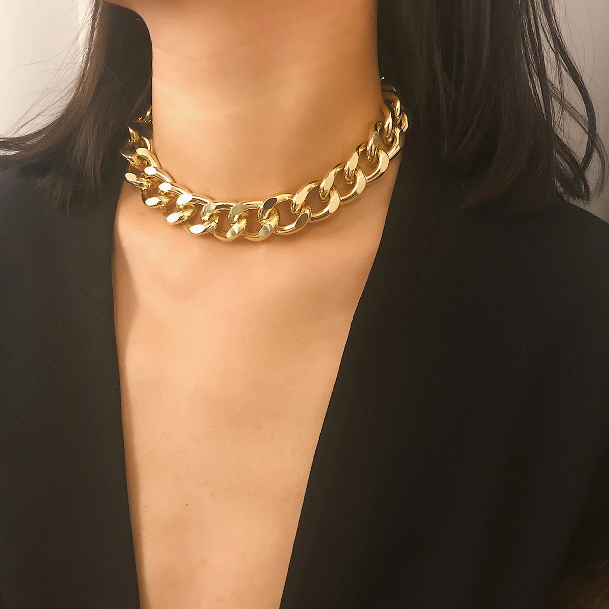 CIBIRICH Punk Chain Chunky Necklaces for women Multilayer Collar Necklace Gold