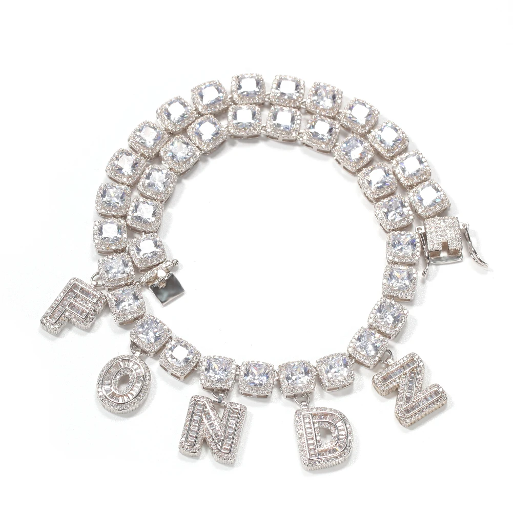 New Personalized Initial Baguette Letter Charm Name Necklace Baguette