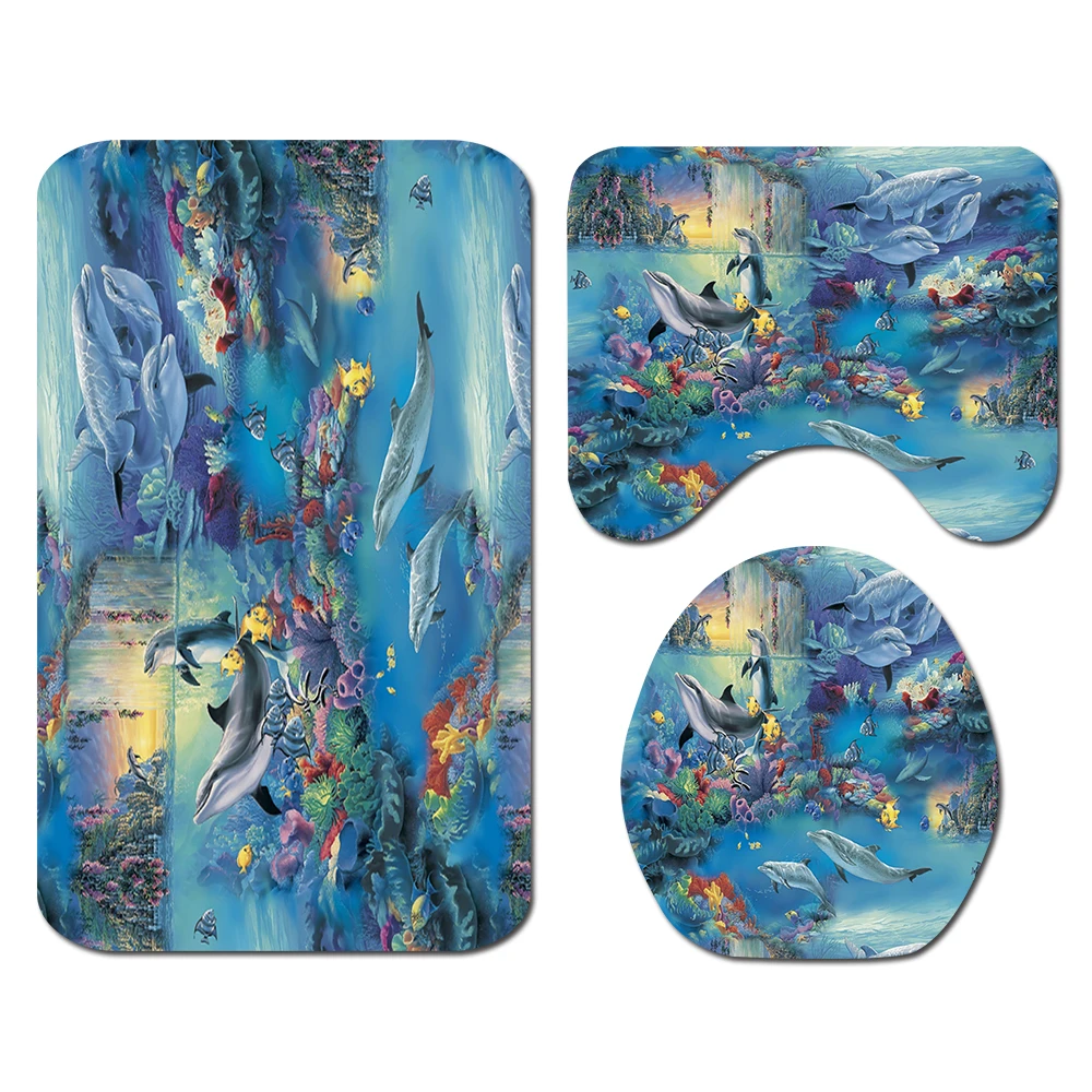 Amazon hot selling waterproof polyester fabric 4 piece bathroom rug mat and shower curtain sets