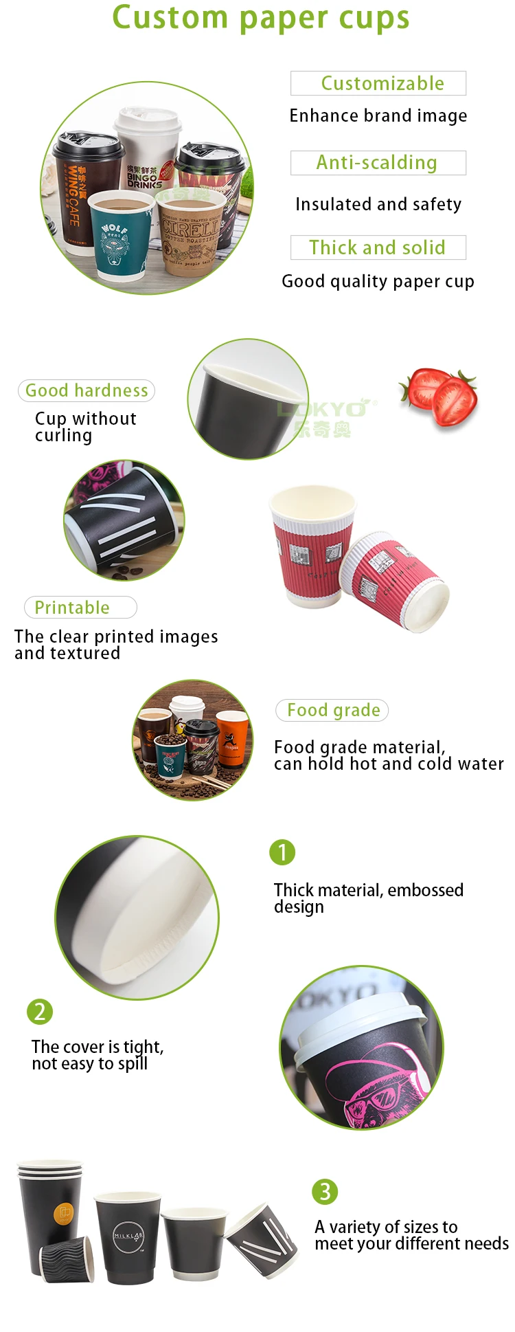 LOKYO wholesale customized hot drinks black cup 4oz ripple coffee paper cups disposable