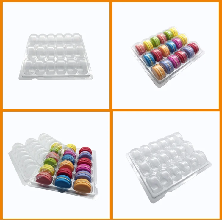 Disposable food grade Transparent PET blister eco 12 macaron clamshell packaging withlid