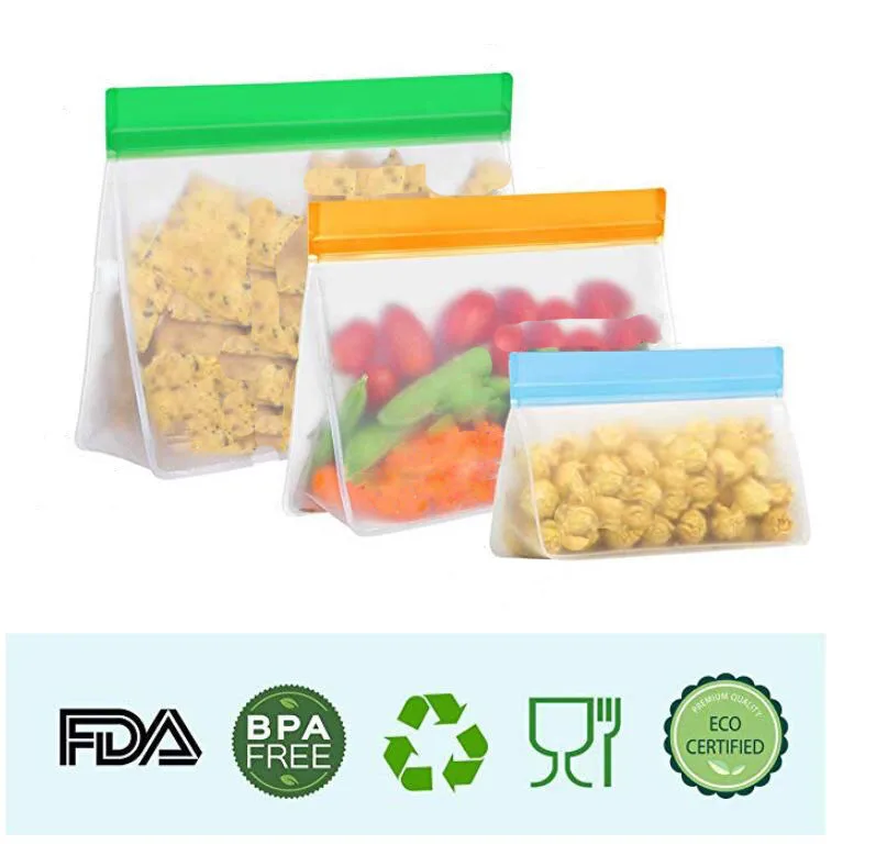 Transparent Ecofriendly Peva Reusable Stand Snack Bags Extra Thick