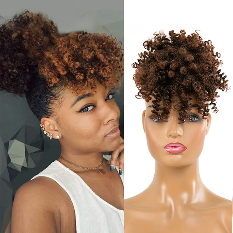 High Puff Afro Kinky Curly Synthetic Ponytail With Bang Ponytail Hair ...