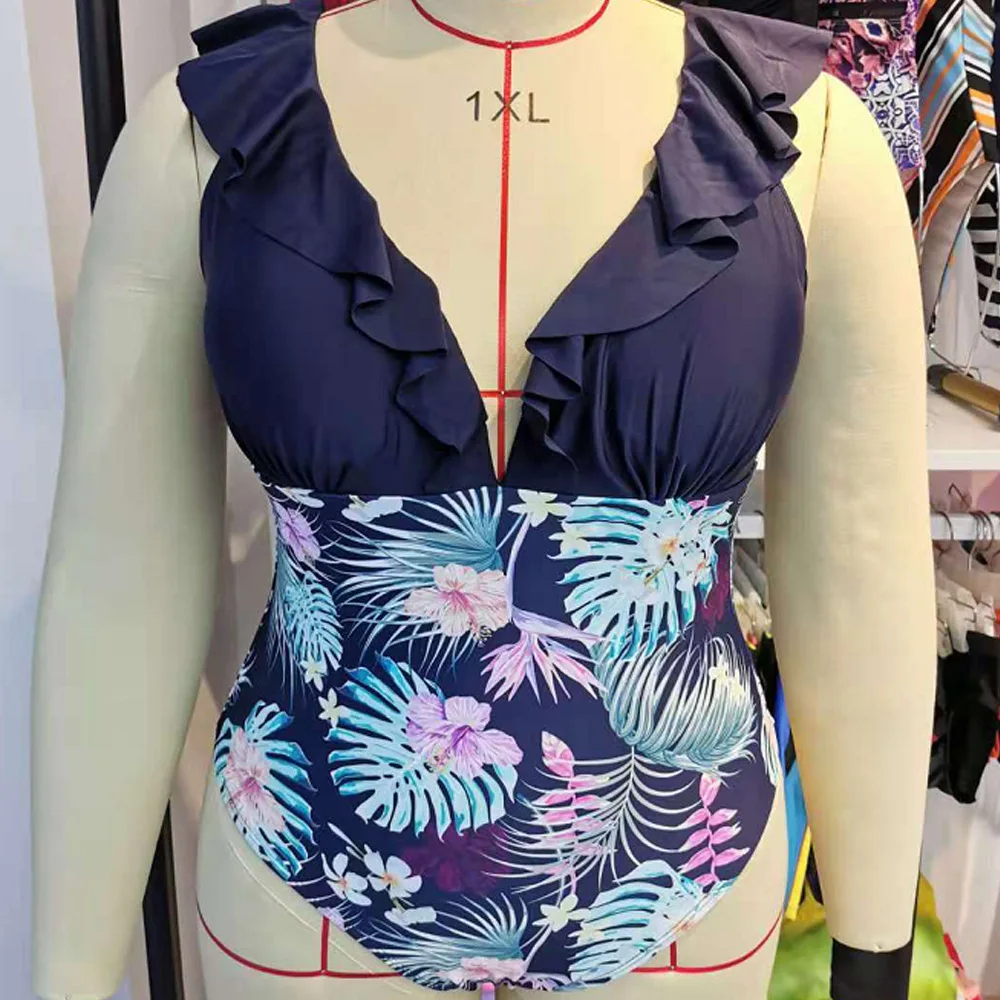Wholesale Low Price Ruffle One Piece Swimsuit Floral Print Plus Size ...