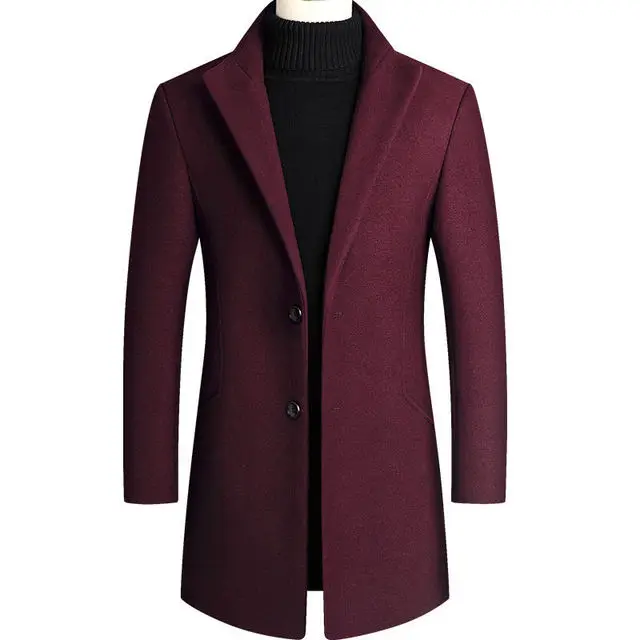 New fashion men autumn winter turn-down collar solid color simple plus size casual coat medium length woolen overcoat