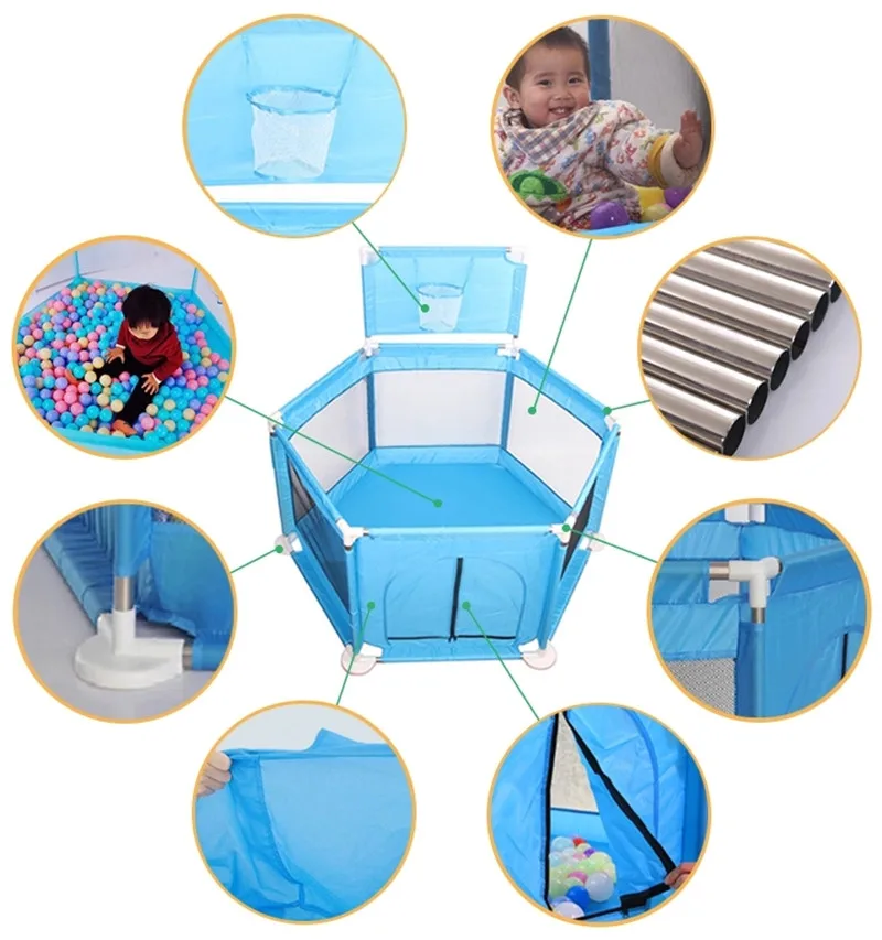 Hot Sell Baby Play Yard Folding Safety Fences Playpen+Wave Toy Ball L0229