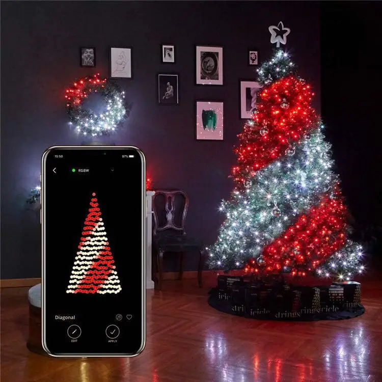 Smart Decoration Customized Christmas Tree Controlled By Smartphone APP Bluetooth Color Changing RGB Fairy Lights String