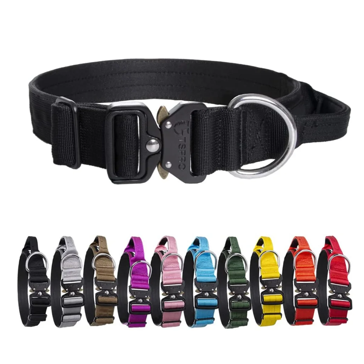 Adjustable Tactical Dog Collar With Handle Heavy Duty Metal Buckle Dog