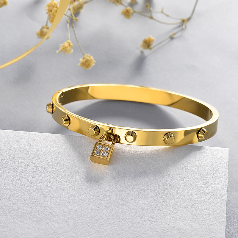 宝妍时尚首饰镀金不锈钢锁手镯手镯女性