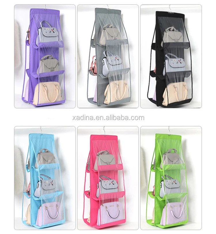 6 Pockets Hanging Storage Bag Purse Handbag Tote Bag Storage Organizer Hangers 