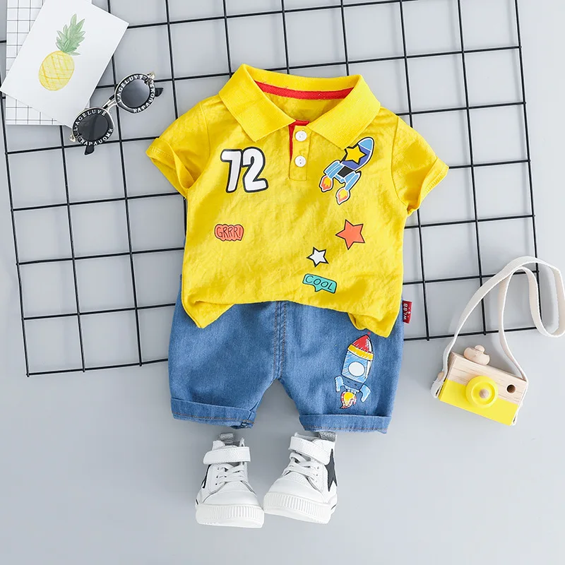 2 Pieces With Polo Shirt And Pant Cotton Kids Boy Children Clothes Set ...