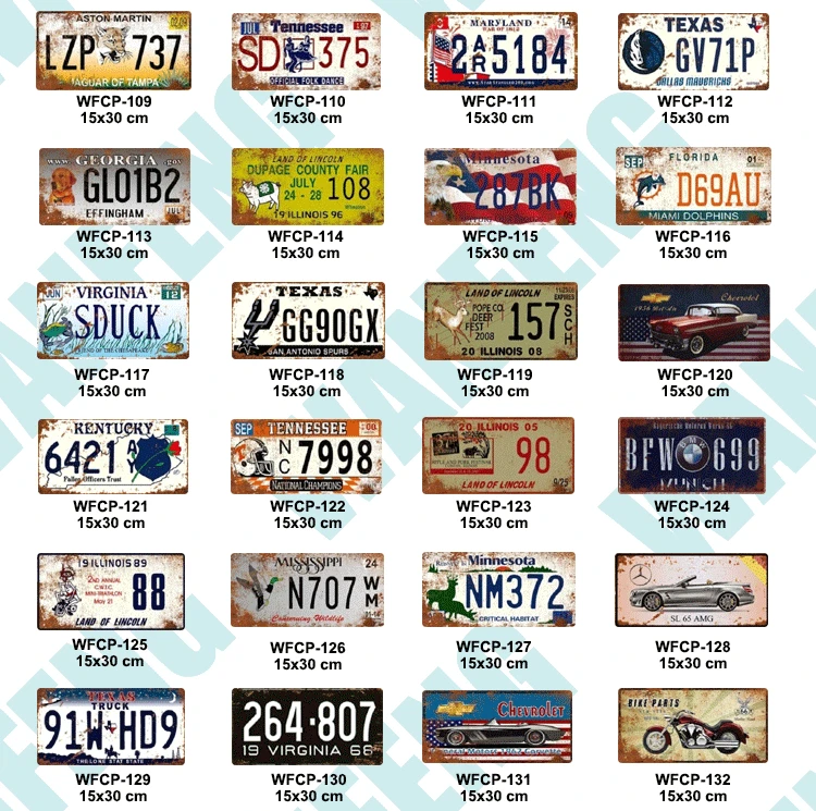 Wholesale 15x30cm Vintage Car License Plate Accept Custom Buy License