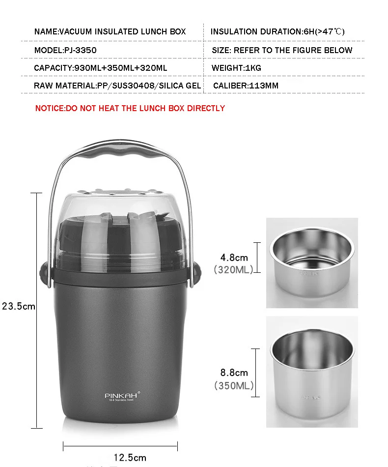 Pinkah private label 1600ml double wall stainless steel thermos food jar insulated vacuum food flask food warmer with handle