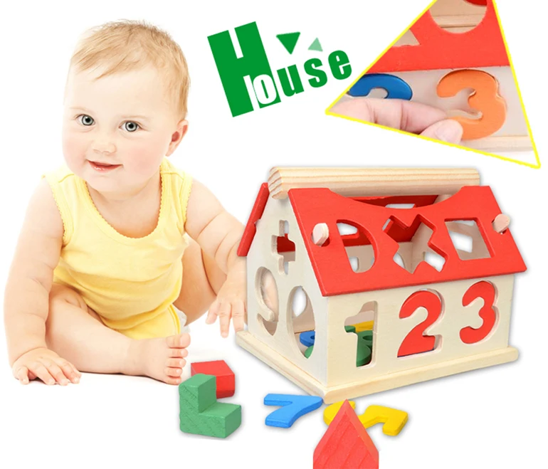 Wholesale baby educational creative building block house wooden toy