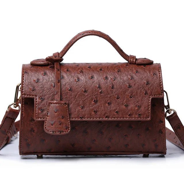 
High quality ostrich pu lady handbags wholesale shoulder handbags women bag with strap 