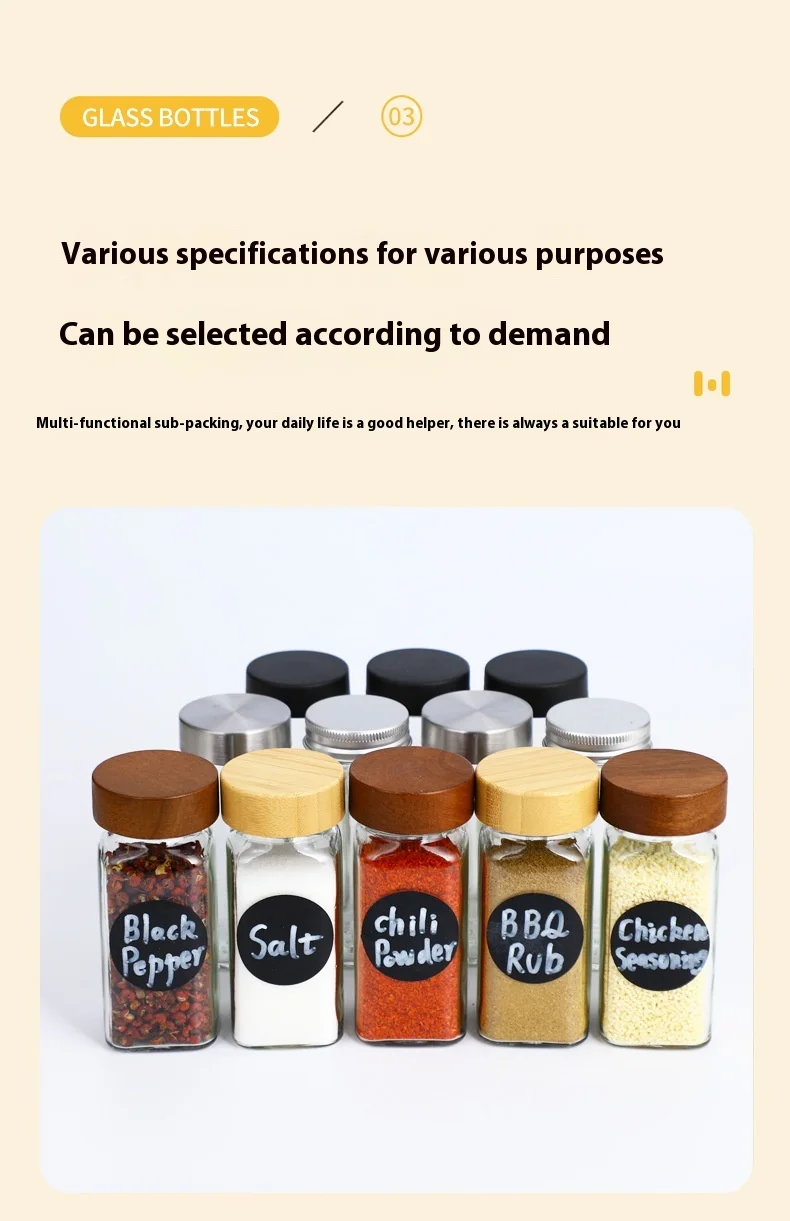 product glass spice jar 120ml bamboo and wood lid seasoning bottles 4oz square vanilla spice jars set-2
