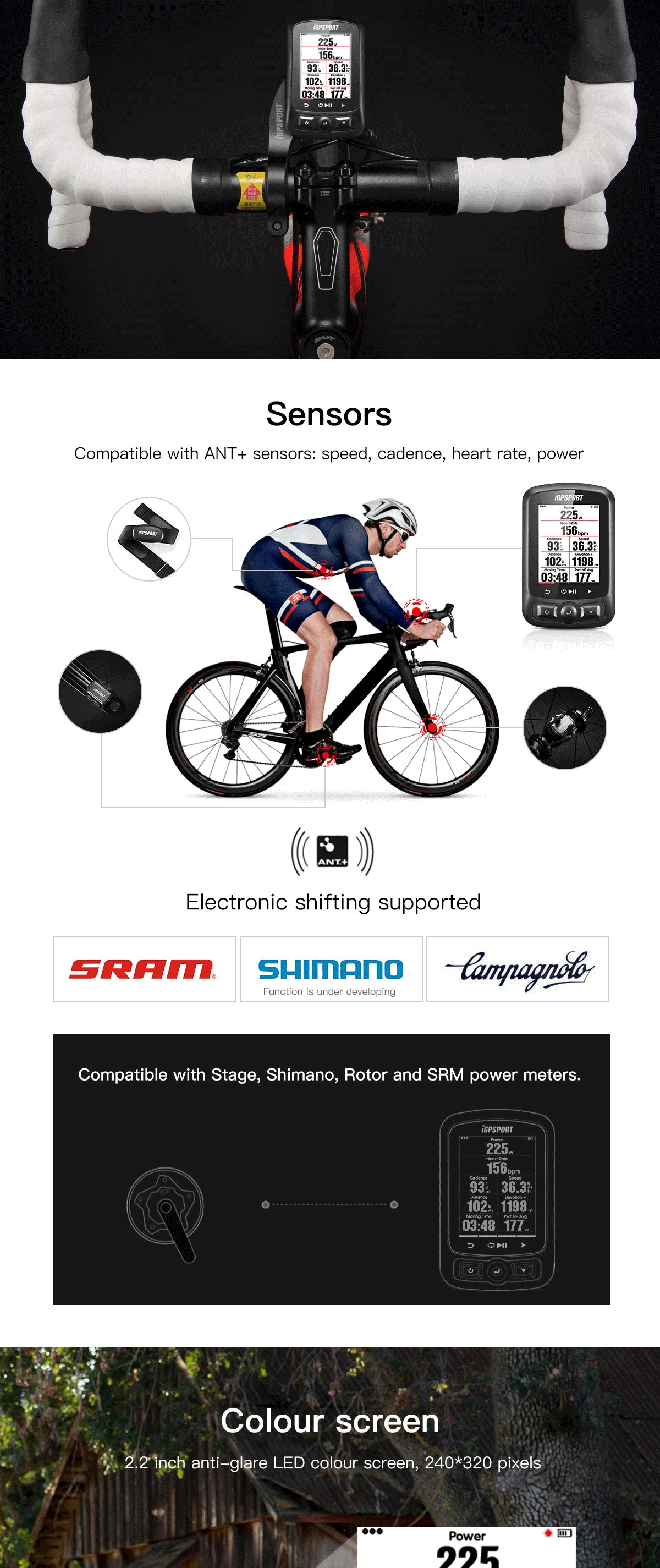 Igs618 Bike Gps Computer Wireless Speedometer Road Mtb Bicycle Ble Ant+