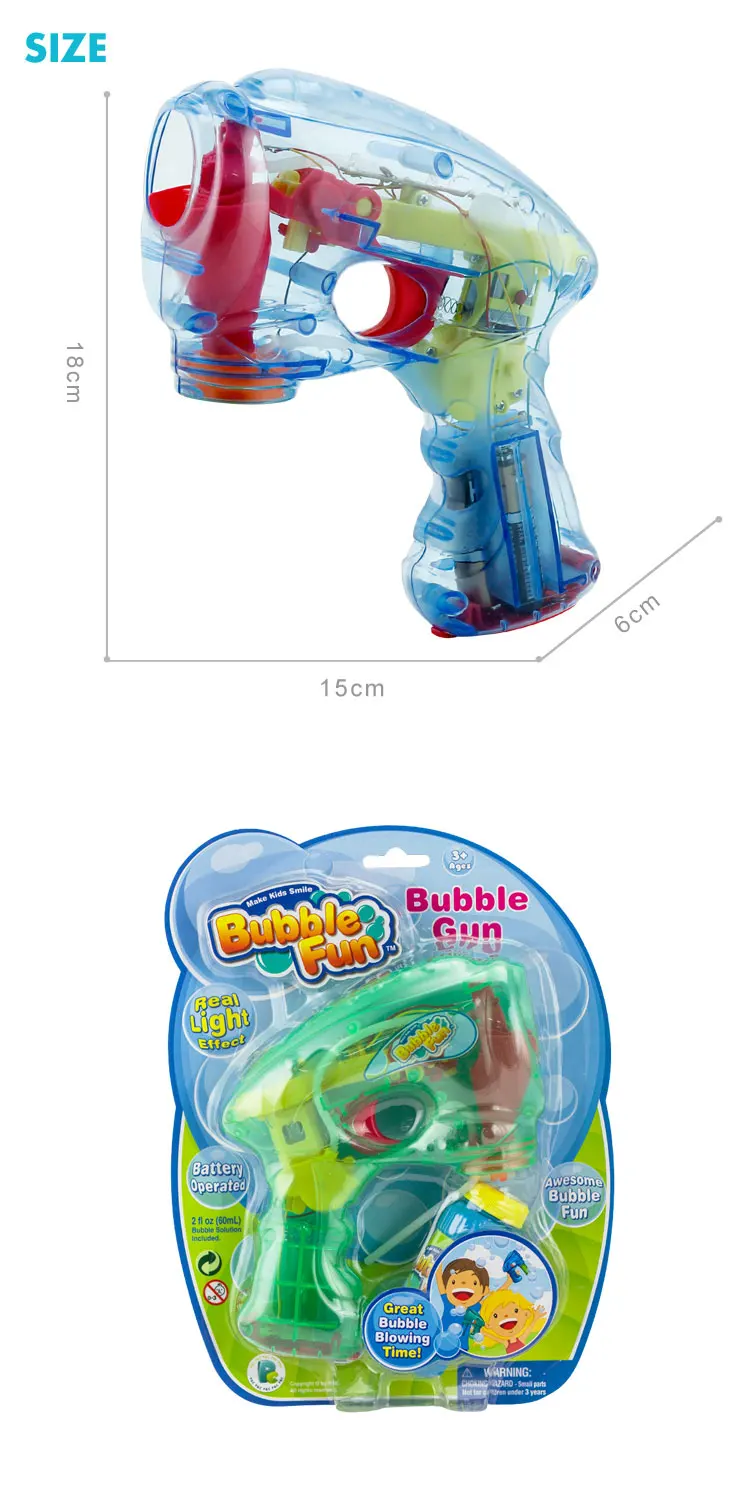 Led Light Up Bubbles Blaster Blower Battery Operated Bubble Gun With