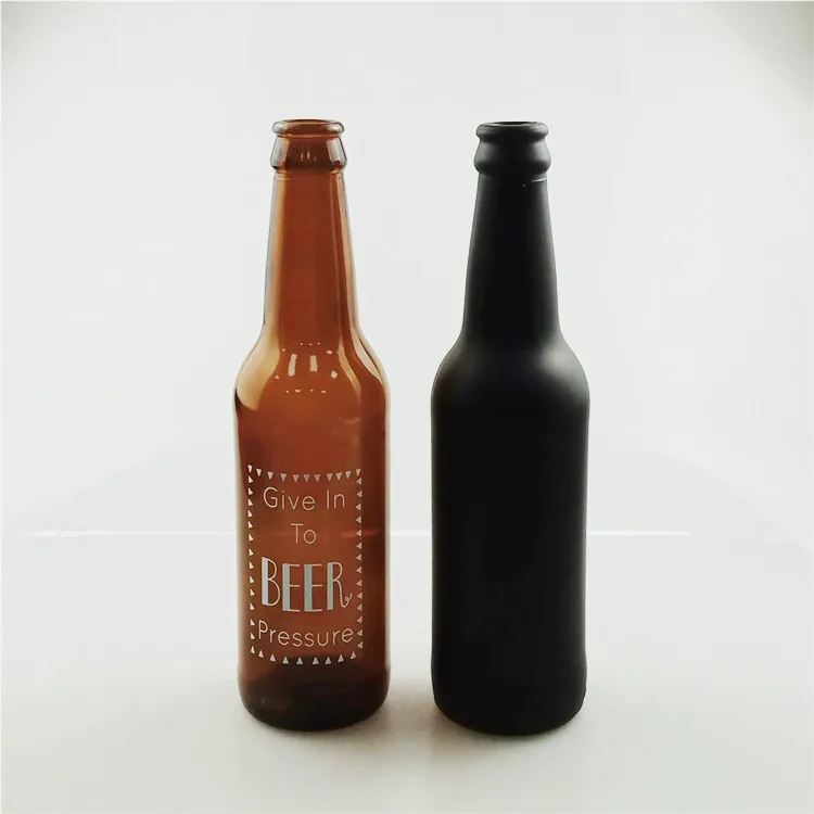 Empty Matte Black Glass Beer Bottles 330ml With Black Crown Cap - Buy