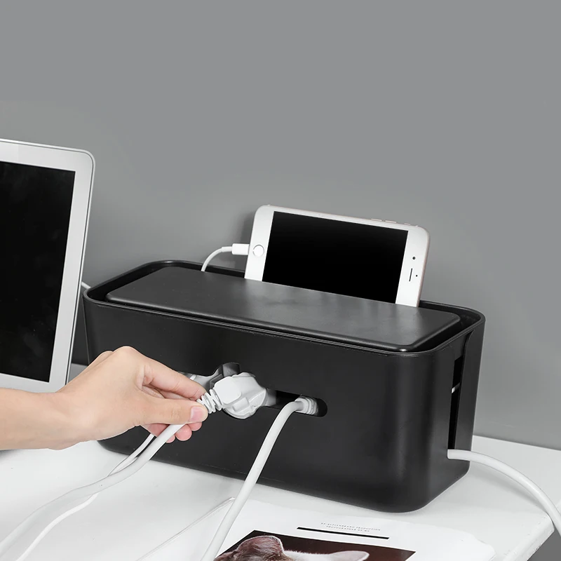 Cable Management Box With Bamboo Lid Small Cable Organizer Box For