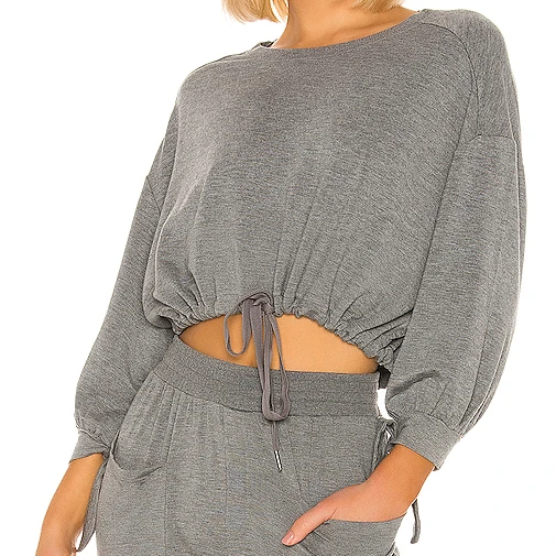 drawstring hem crop hoodie
