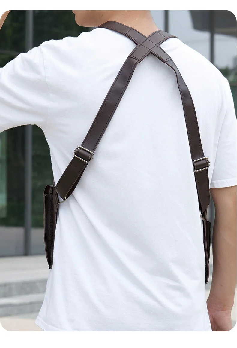 For Amazon Fashionable PU Men's Ladies Outdoor Shoulder Bag Retro Strap Underarm Satchel Zipper Multifunctional Mobile Phone Bag