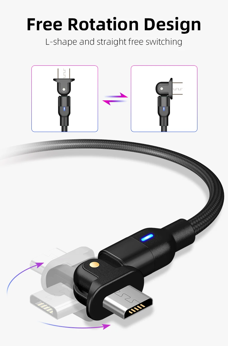 Cheap Price 180 Degree Bending Micro USB Cable for Android Phone Accessories Fast Charging Data Cable - ANKUX.COM