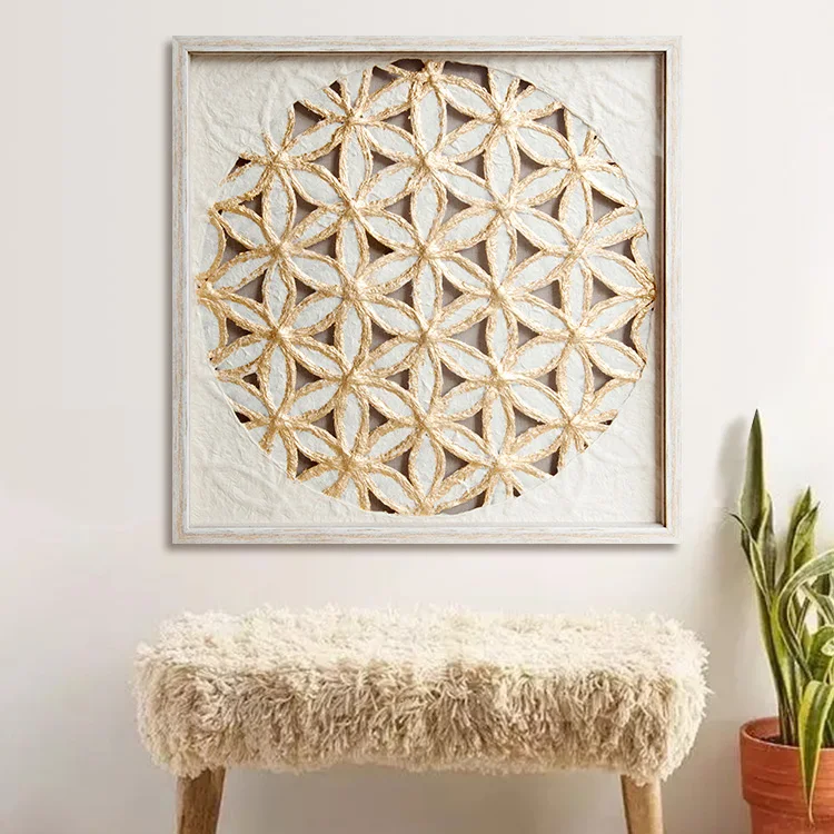 Modern Style 3d Rice Paper Abstract Flower Shadow Box Art
