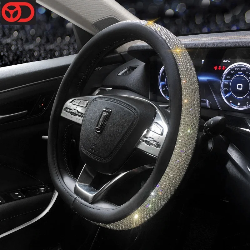 
Full Sparkly Rhinestone car Steering Wheel Cover Universal Leather Steering wheel Cover Car Styling Interior Decor Accessories 