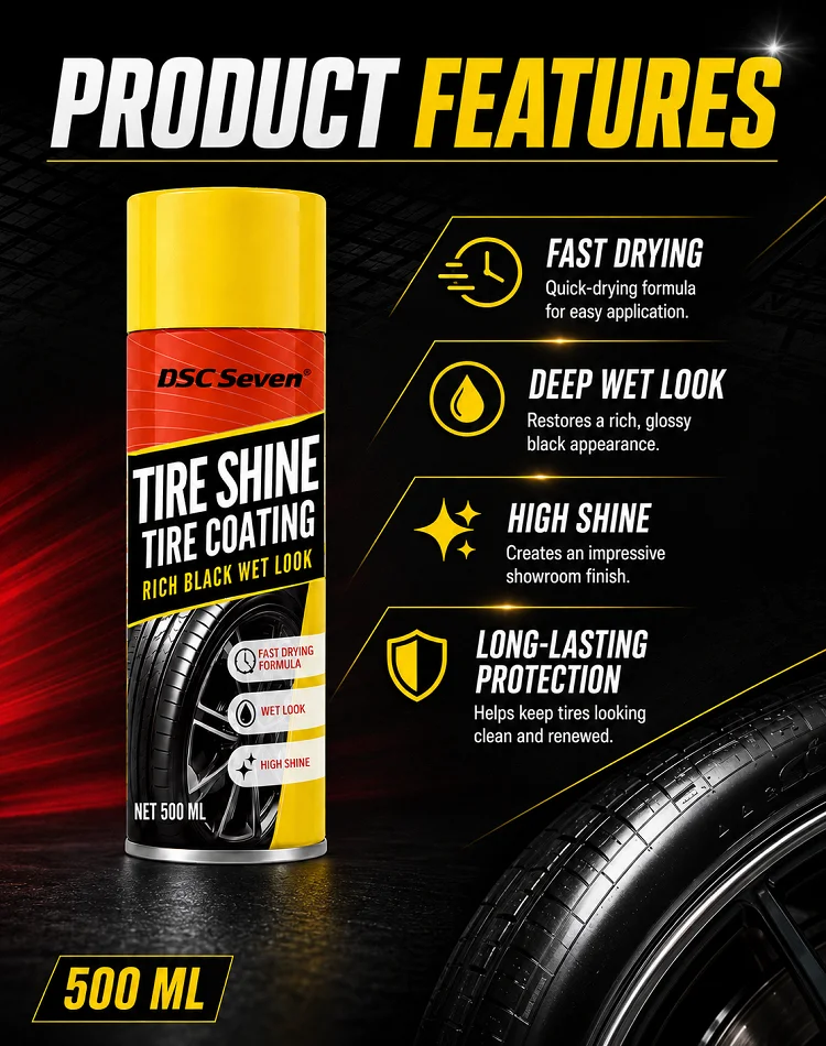 500mL  Tire Shine Polish Spray, Professional Tire Care Anti-Aging High Gloss Durable Protection Car Care Product