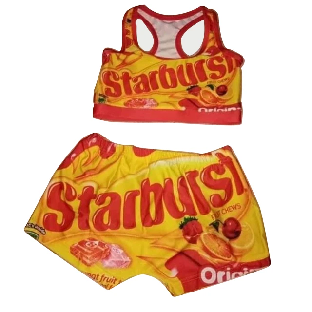 
New arrival custom two piece set digital printing sweet candy snack women hot shorts 