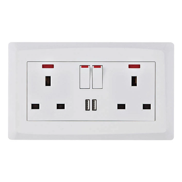 UK Standard 2G 2W Light Switch Socket 13A 250V Push Button Power Electrical Wall Double Sockets and Switches With LED Indicator
