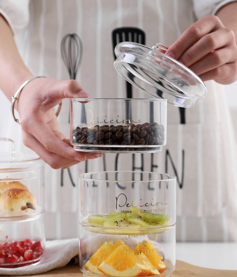 3 Tier Stackable Glass Cookie Jar Borosilicate Glass Stack Food Jar