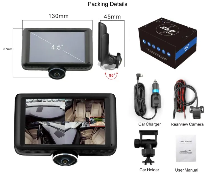 New Design Full Hd Car Black Box 360 Degree Dual Dash Cam Car Dashboard