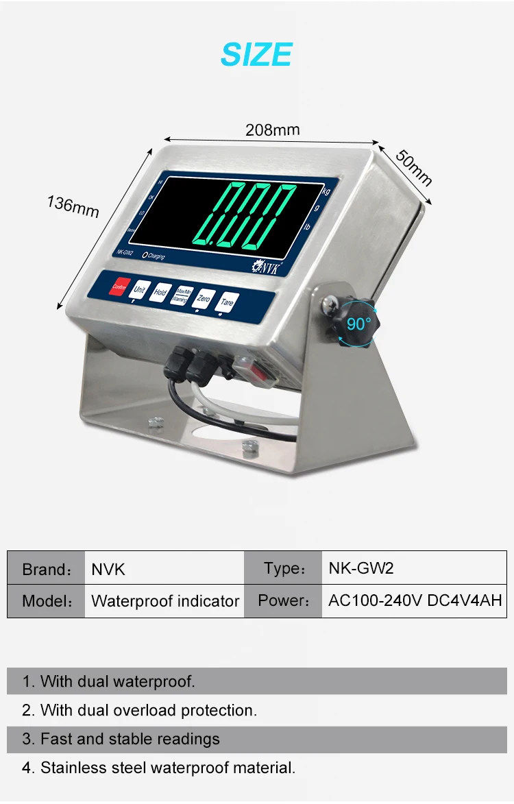 NVK Waterproof Stainless Steel Digital Weighing Indicator for Floor and ...