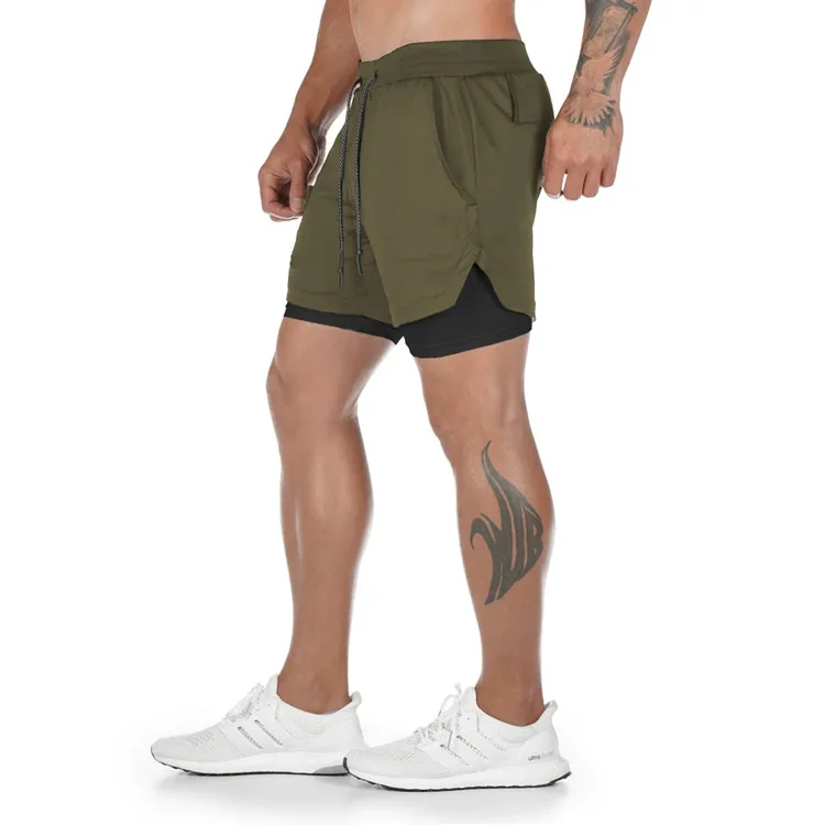 2 In 1 Compression Shorts Mens Tower Loop Drawstring Running Tracksuit