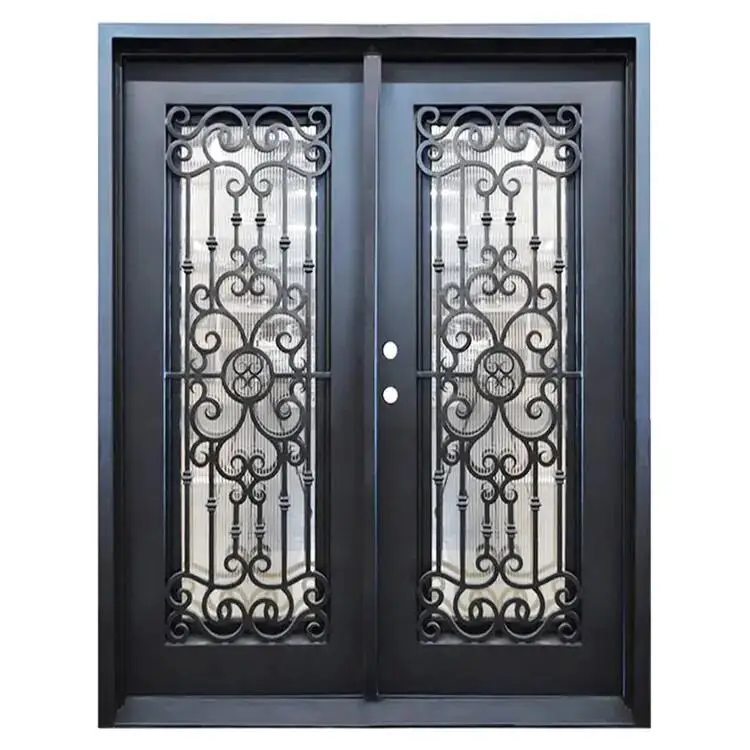 Exterior Main Entrance Double Metal Door Modern Black Wrought Iron