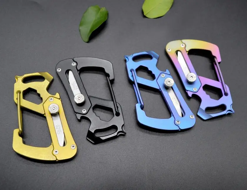 Custom Oem Camping Multi Tool Pocket Edc Carabiner Clip Knife Titanium Keychain Buy Quick