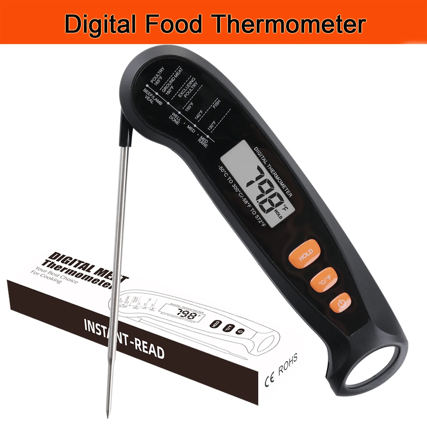 Foldable Digital Plastic Waterproof Battery Powered Multifunctional Oven BBQ Thermometer High Temperature Resistant Thermometer supplier