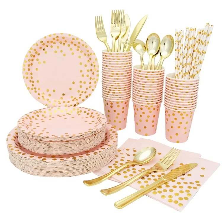 pink paper cups and plates
