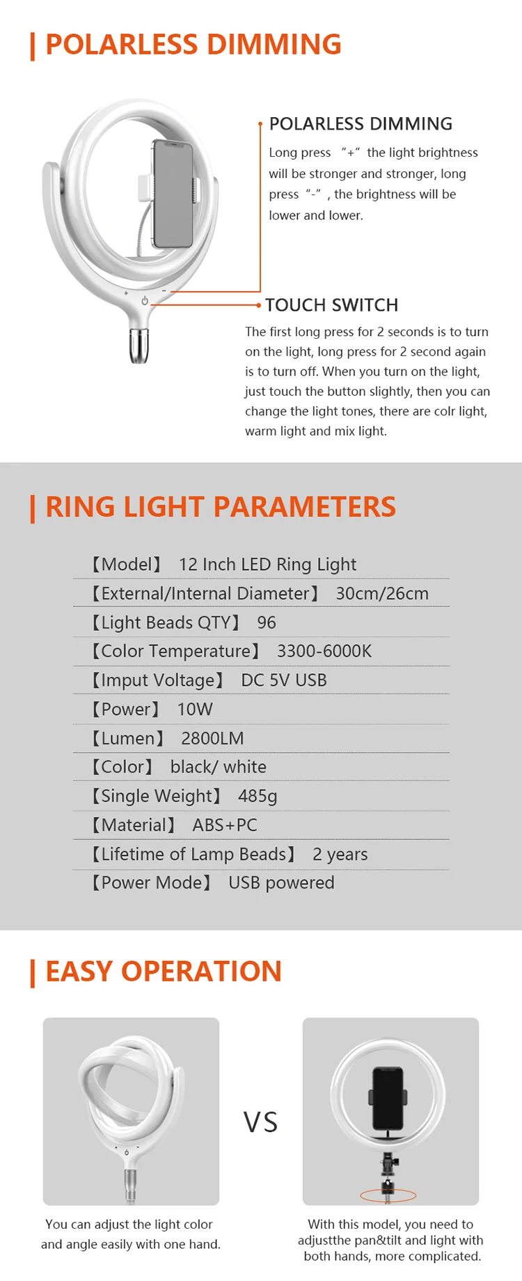 Beauty Flash Light Phone Camera Photography 12 inch LED Ring Light with 40cm Tripod