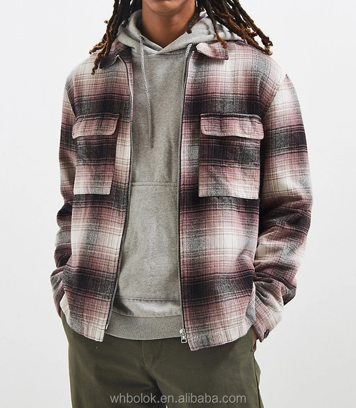 zipper plaid shirt