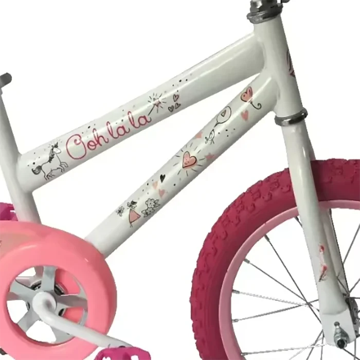 16 inch steel fork single speed pedal bike with training wheels pink-6