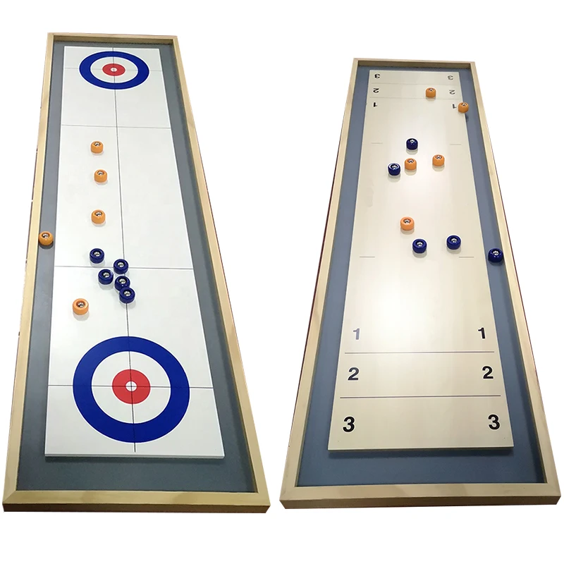 Wooden Shuffleboard And Curling 2 In 1 Table Top Board Game With 8