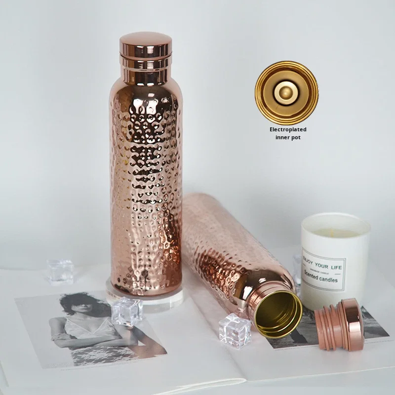 Luxury Plating Copper Water Bottle 22 OZ Stainless Steel Lab-Tested Ayurveda Copper Drinking Copper Vessel Bottle for Women Men supplier