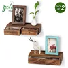 Set of 2 Wall Rustic Storage Display Wood Floating Shelf With Drawer